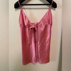 Pink silk Victoria’s Secret babydoll tie front lingerie slip top